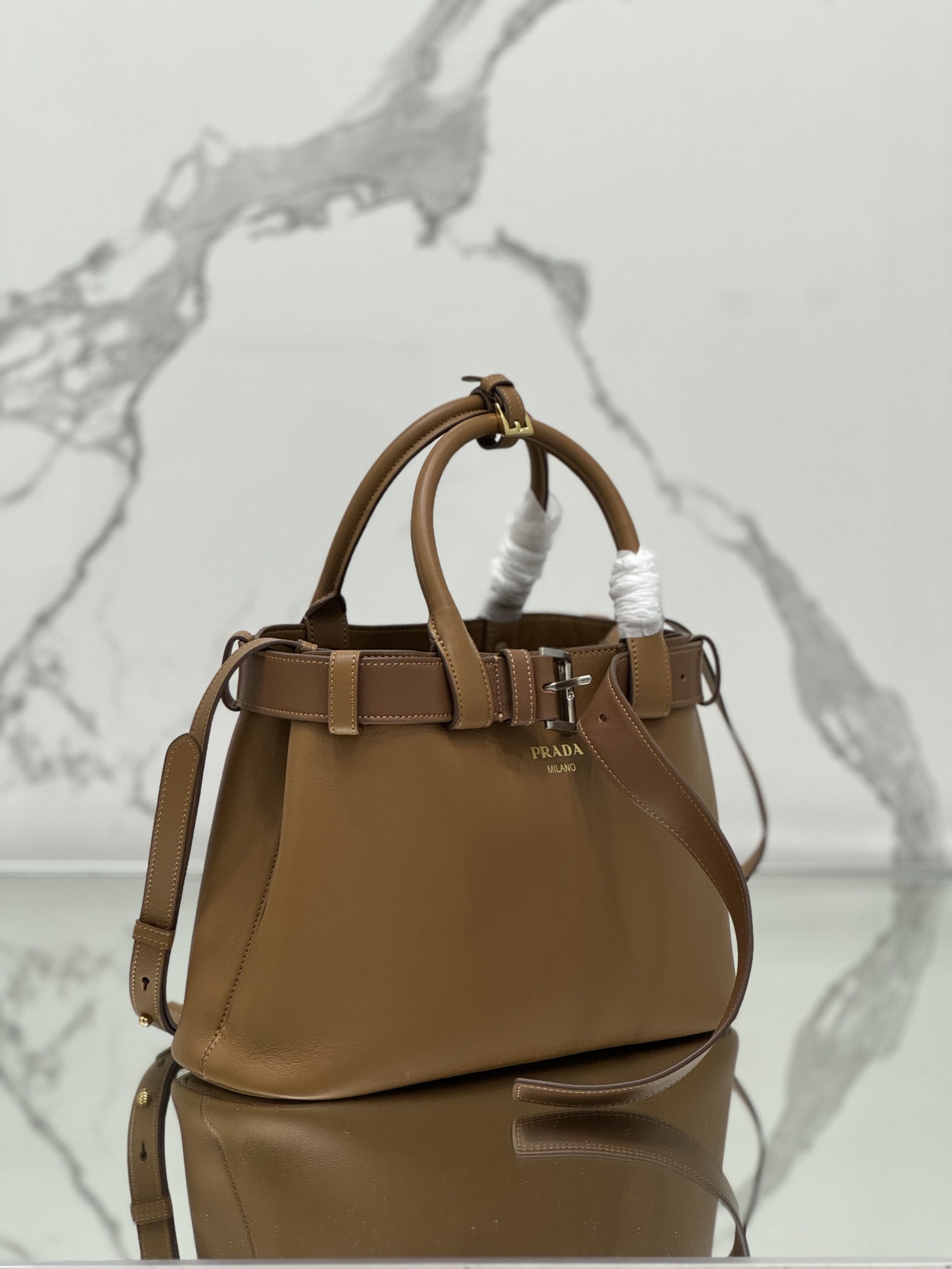 Drawstring Handbag (Small) DoubleBag Shopping Bag Double Series Imported Cowhide, Sheepskin Lining, Style Number: 1BA434