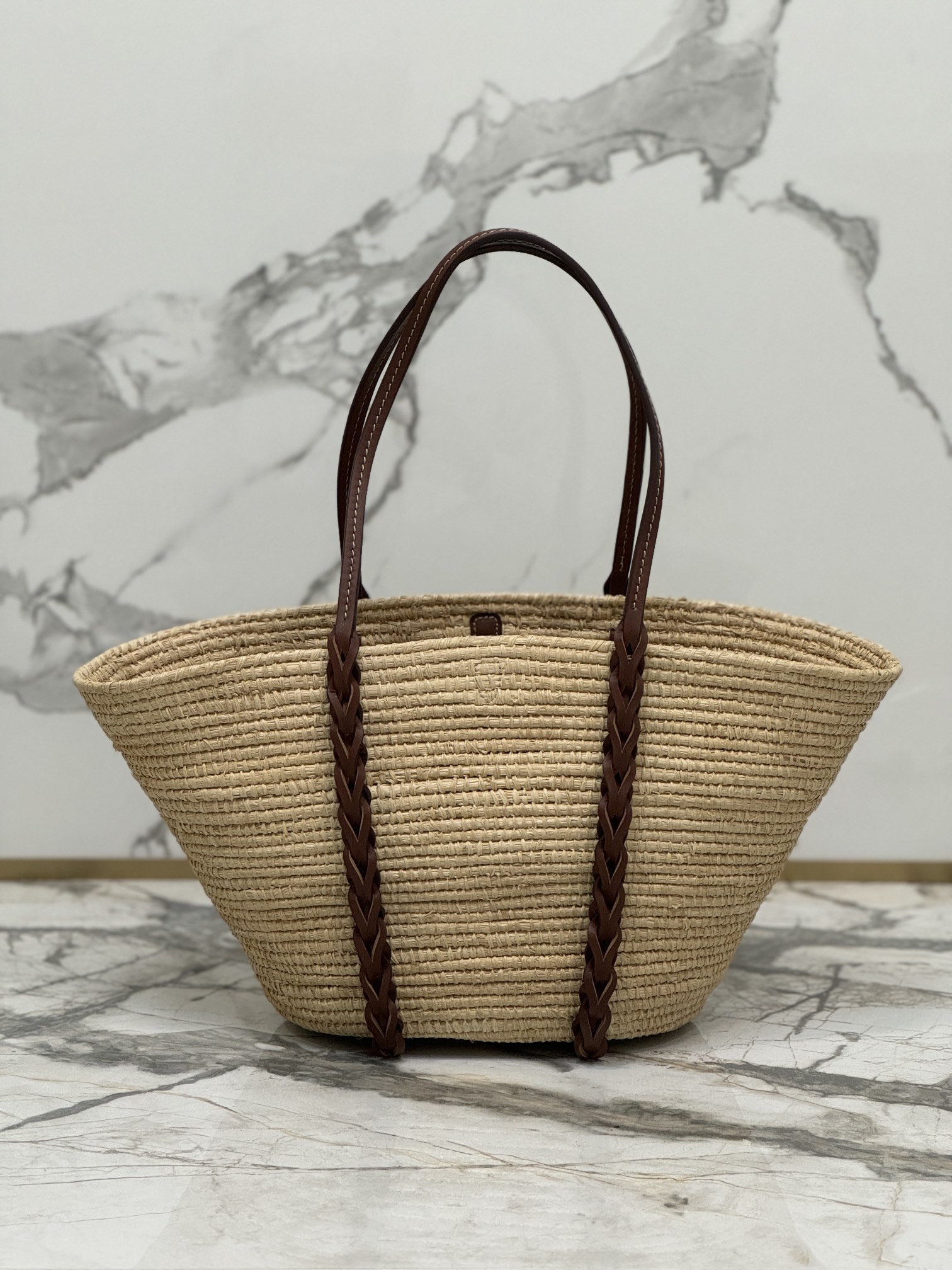 Straw Bag Cowhide Trim Cornstalk Weave Shoulder Strap, Style Number: 1BG312