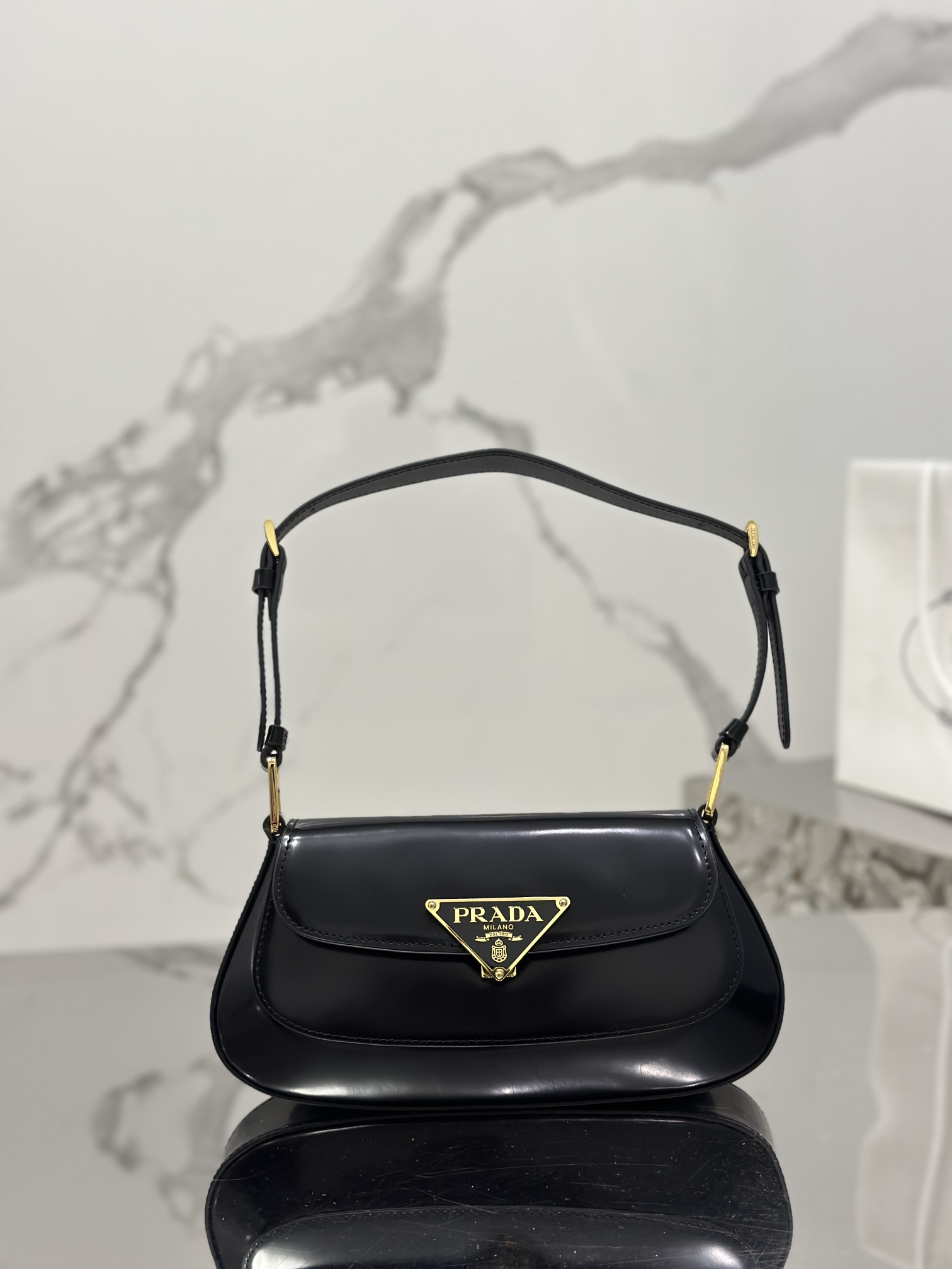 Glossy Flap Shoulder Bag Glossy Calfskin, Style Number: 1BD345