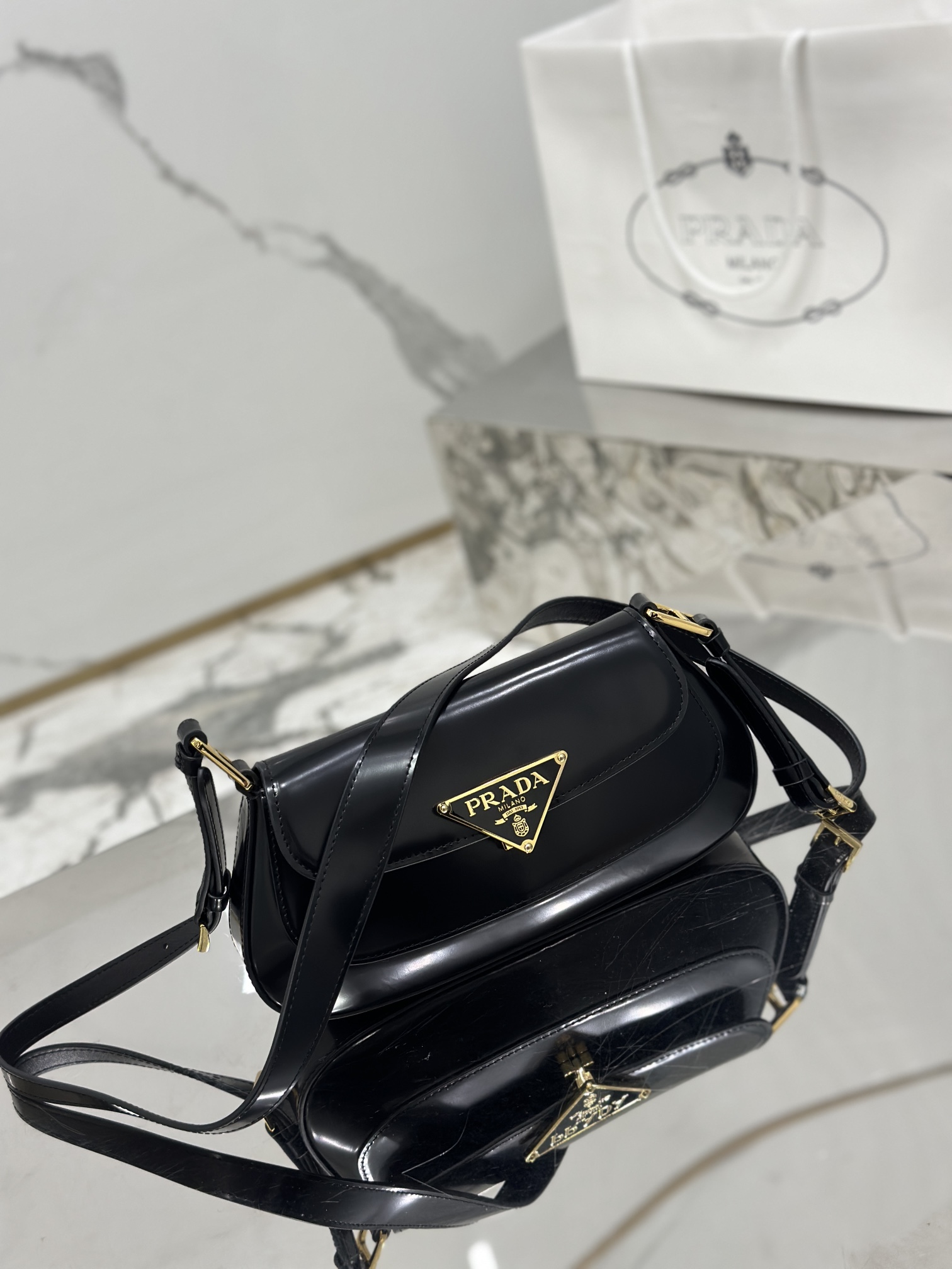 Glossy Flap Shoulder Bag Glossy Calfskin, Style Number: 1BD345