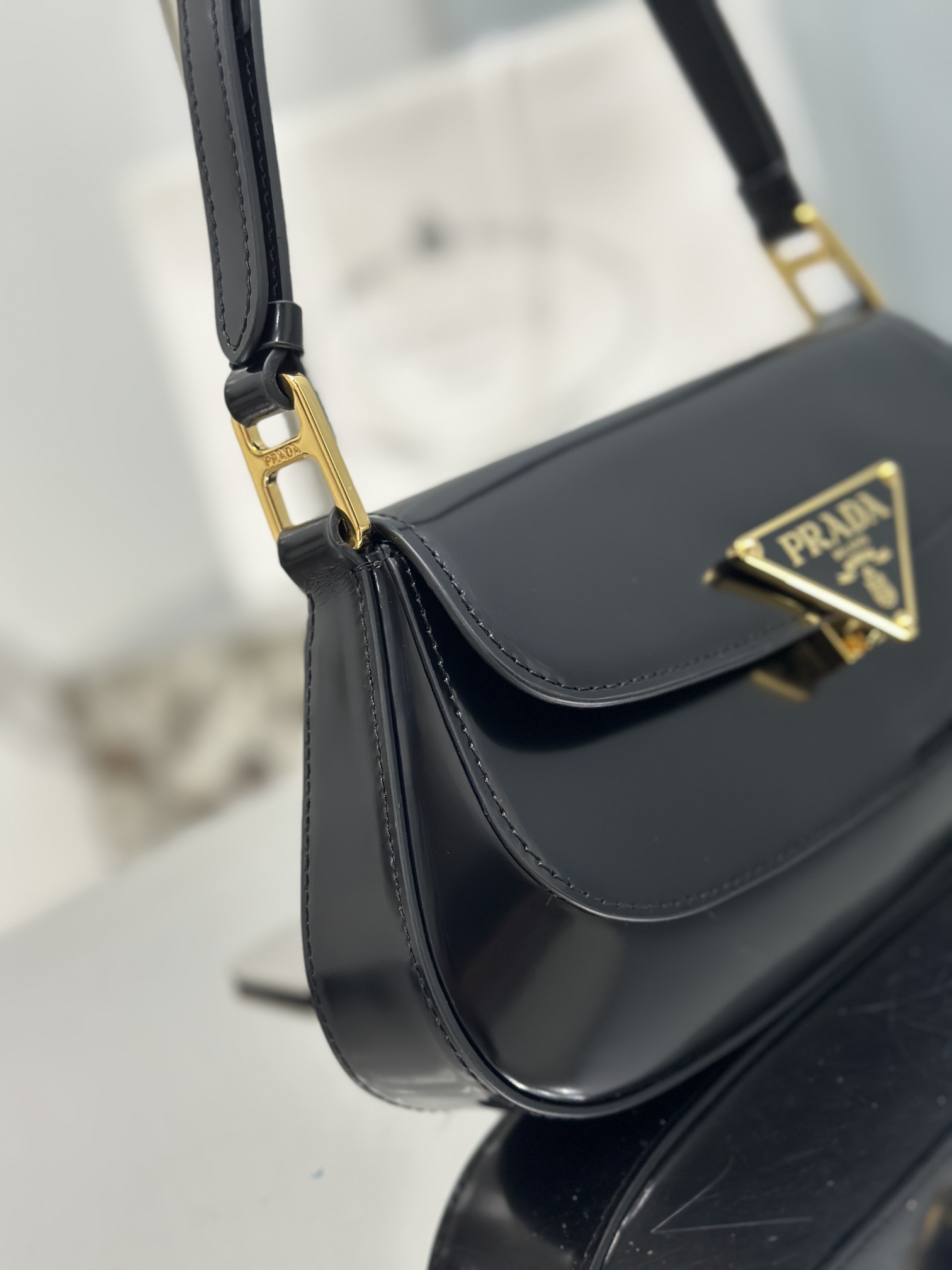 Glossy Flap Shoulder Bag Glossy Calfskin, Style Number: 1BD345