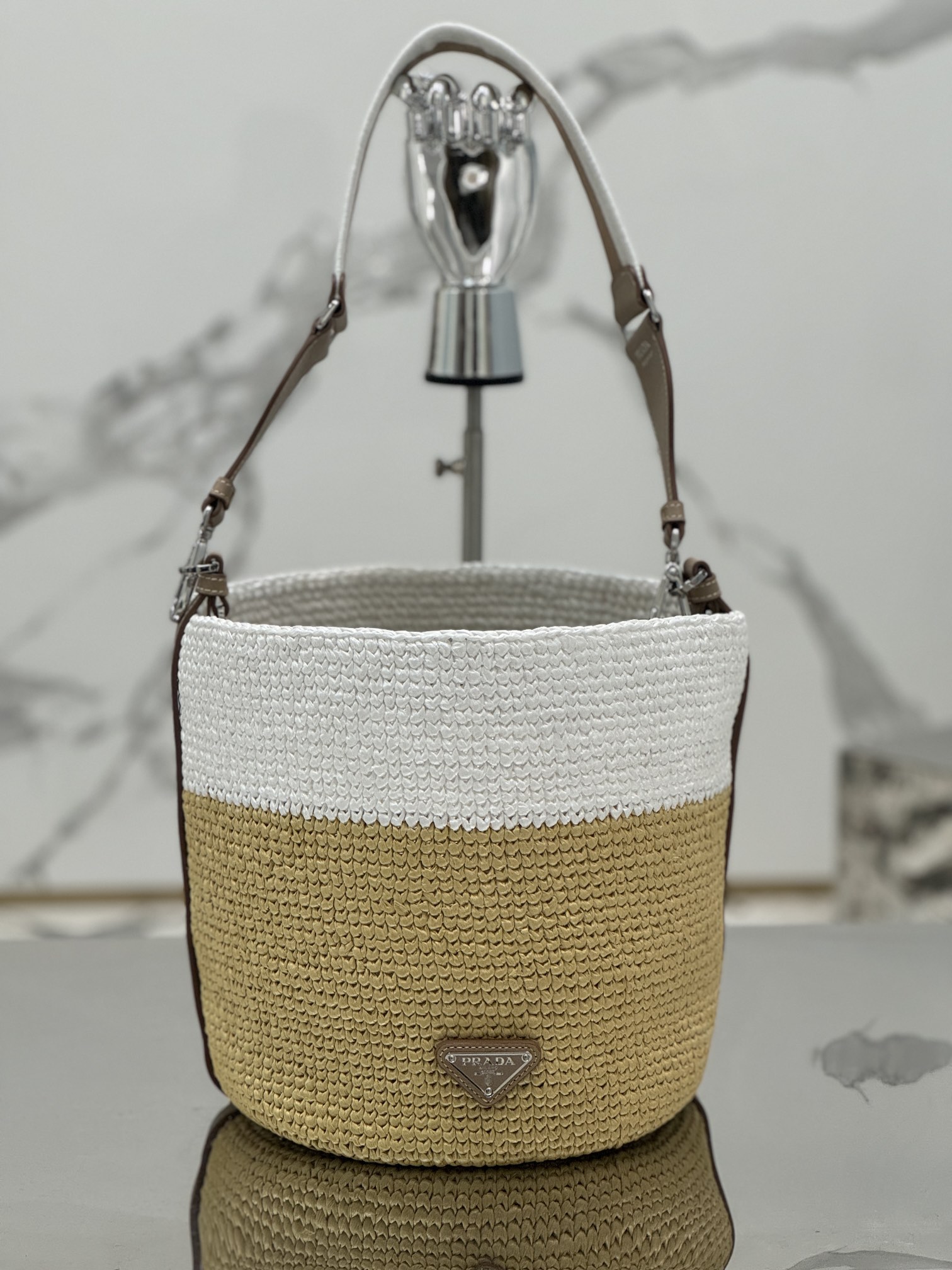 Woven Bucket Bag Imported Raffia Design, Handcrafted, Style Number: 1BE063