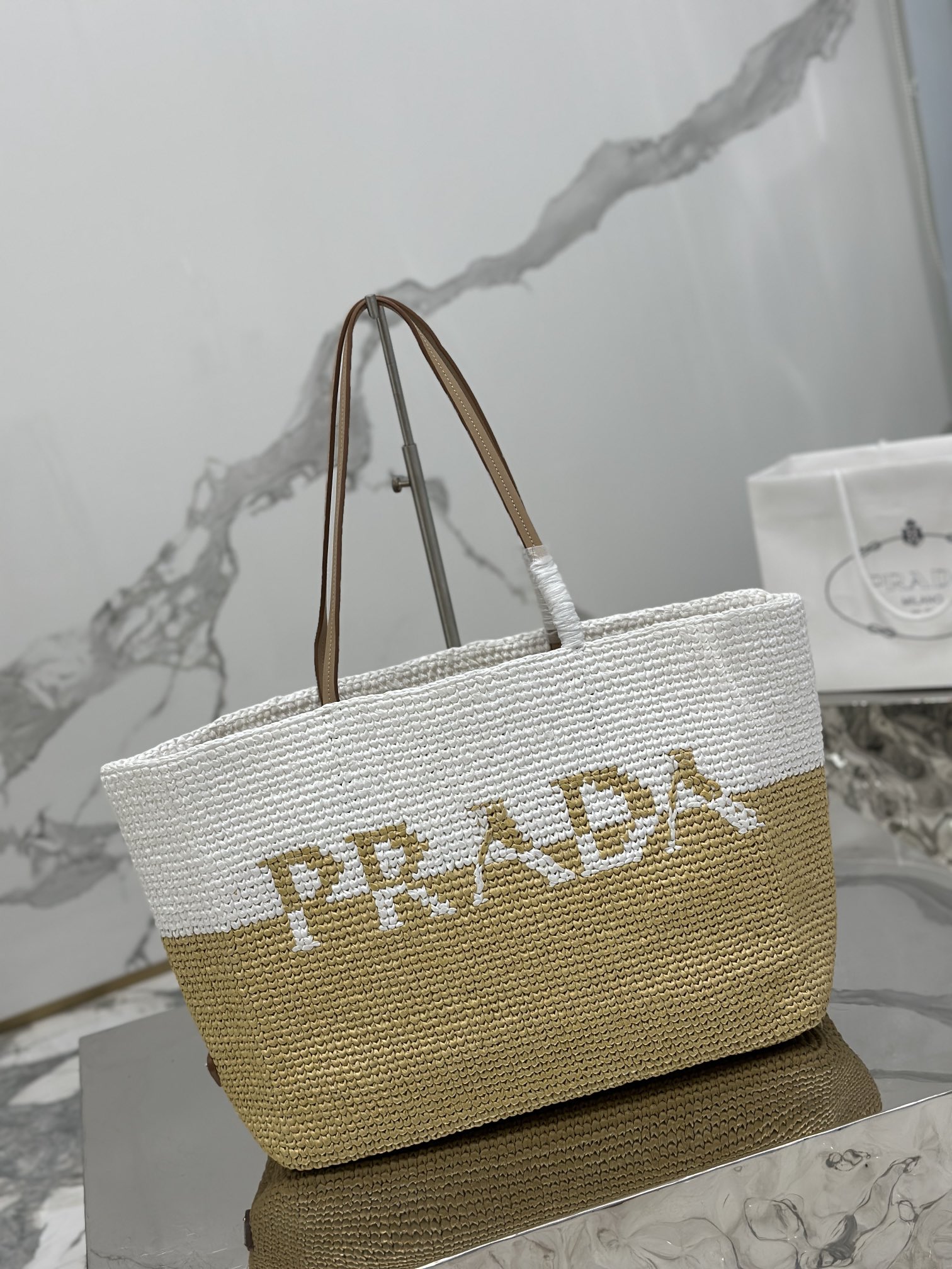 Fiber Tote Bag (Large) Imported Raffia Design, Handcrafted, Style Number: 1BG442