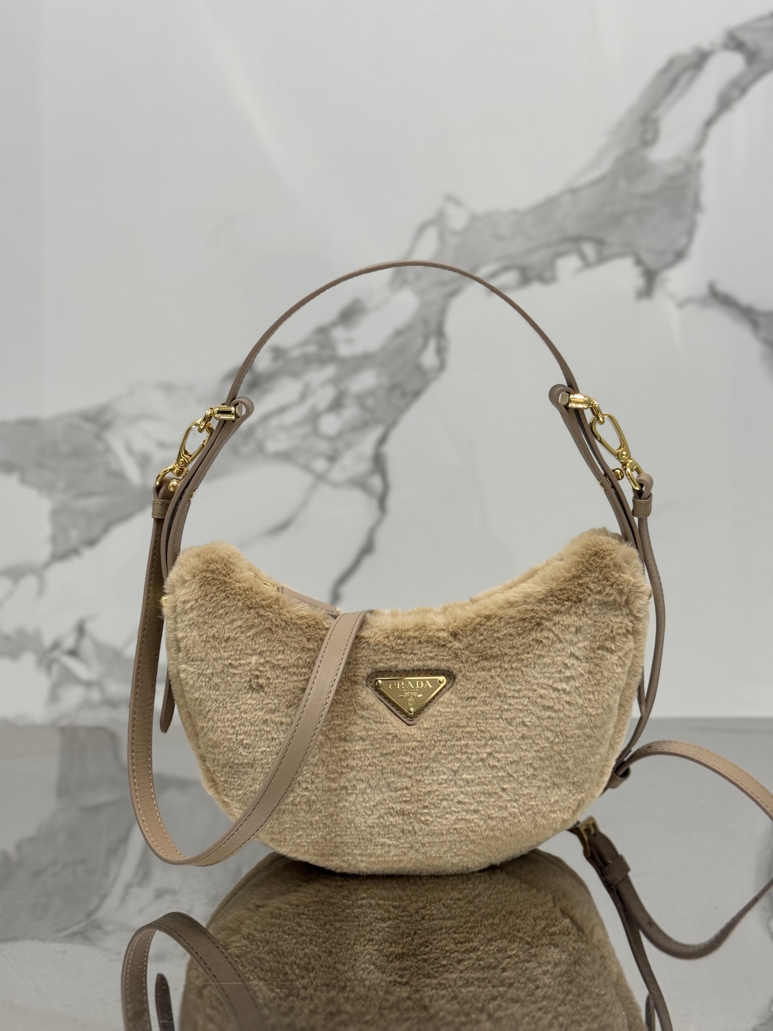 Moon furry bag, made of soft sheepskin and cowhide. Model No: 1BC194  