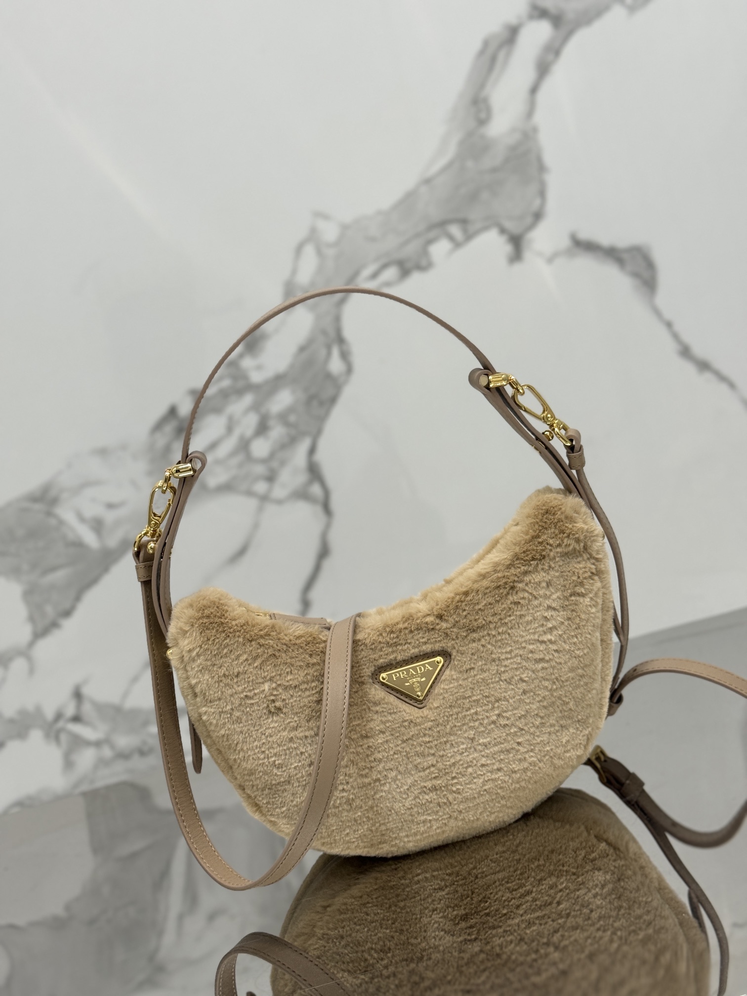 Moon furry bag, made of soft sheepskin and cowhide. Model No: 1BC194  