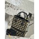 Embroidered fabric mini killer bag, made of imported saffiano leather and unique embroidered fabric material. Model No: 1BA906  