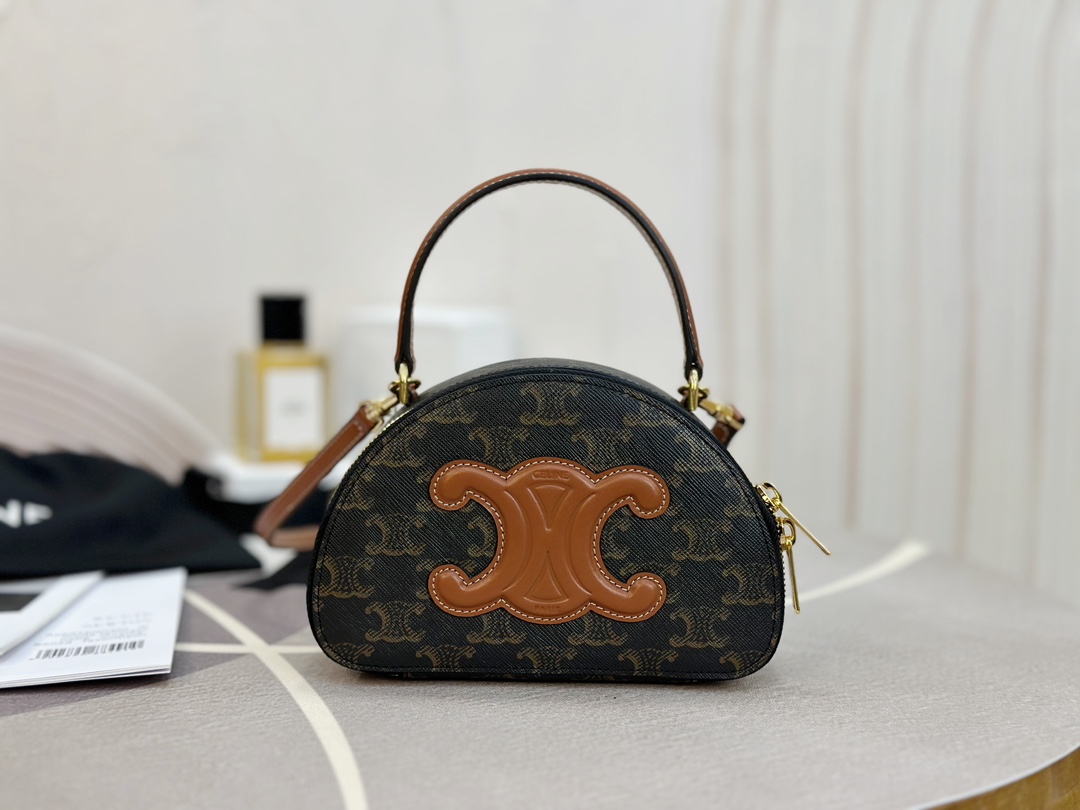 CELINE | Half Moon Bag, Vintage Pattern Fabric with Genuine Leather