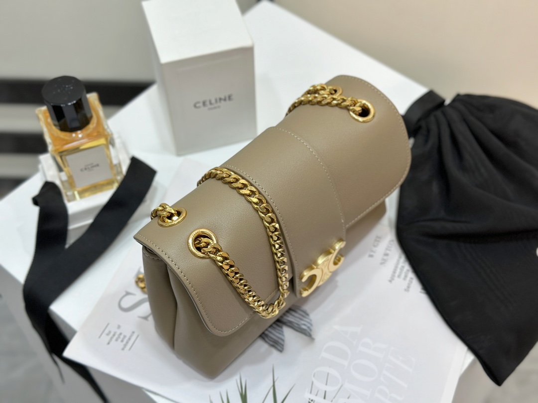 CELINE Teen Victor Small Apricot Soft Cowhide Leather Handbag, Cowhide Leather, Sheepskin Lining