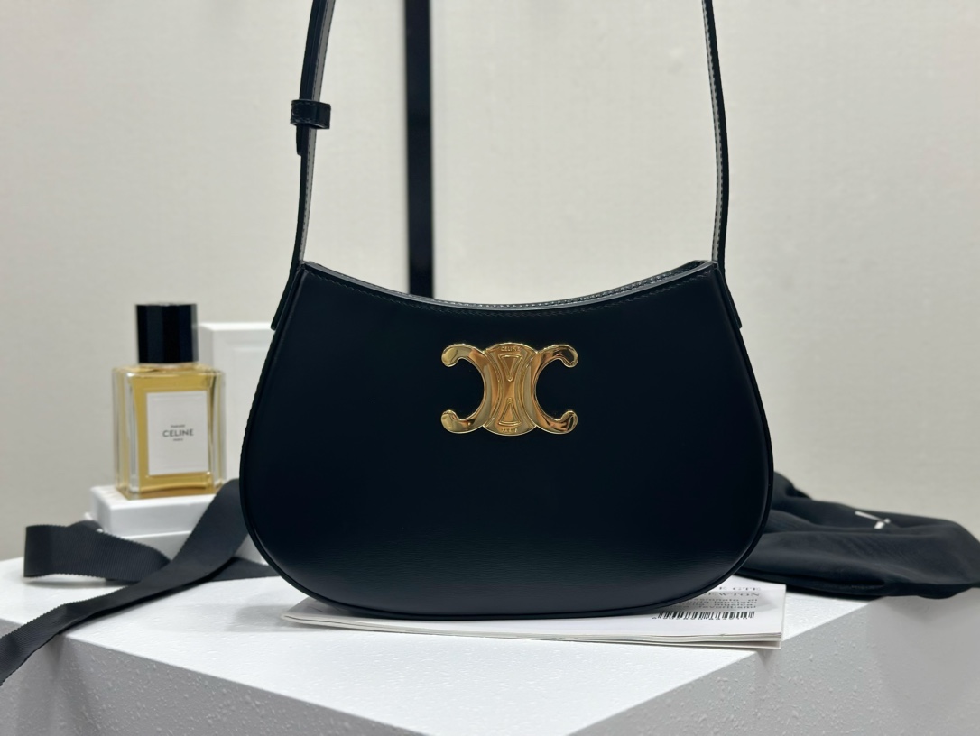 CELINE | TILLY Medium Black Cowhide Leather Handbag, Cowhide Leather, Sheepskin Lining