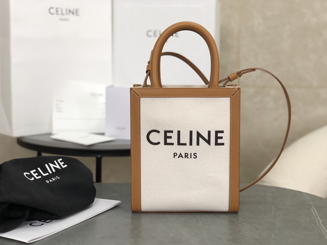 CELINE | Mini Tote Canvas, Cotton Canvas with Cowhide Leather Edging