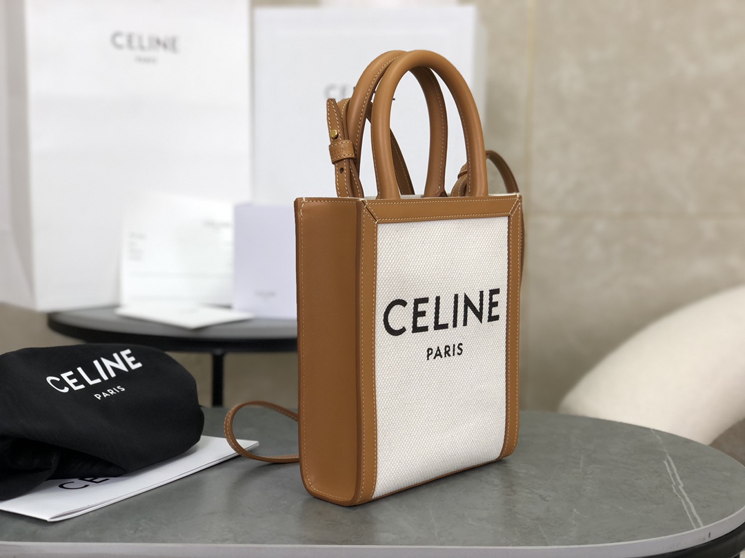 CELINE | Mini Tote Canvas, Cotton Canvas with Cowhide Leather Edging