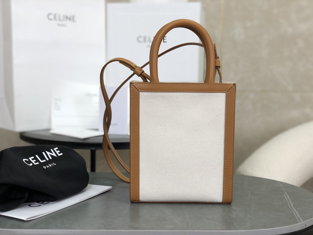 CELINE | Mini Tote Canvas, Cotton Canvas with Cowhide Leather Edging