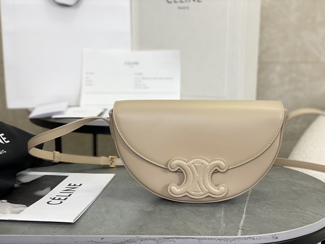 CELINE | Embossed Half Moon Saddle, Pure Leather without Metal Decorations