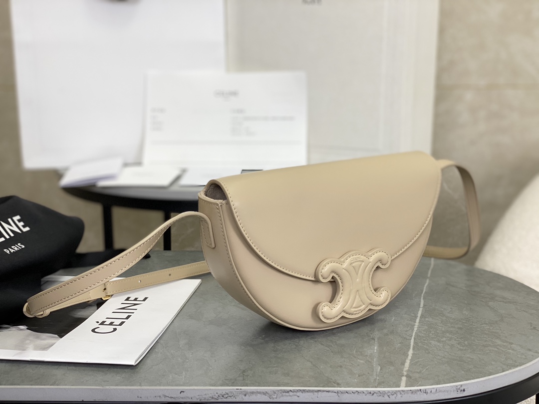 CELINE | Embossed Half Moon Saddle, Pure Leather without Metal Decorations