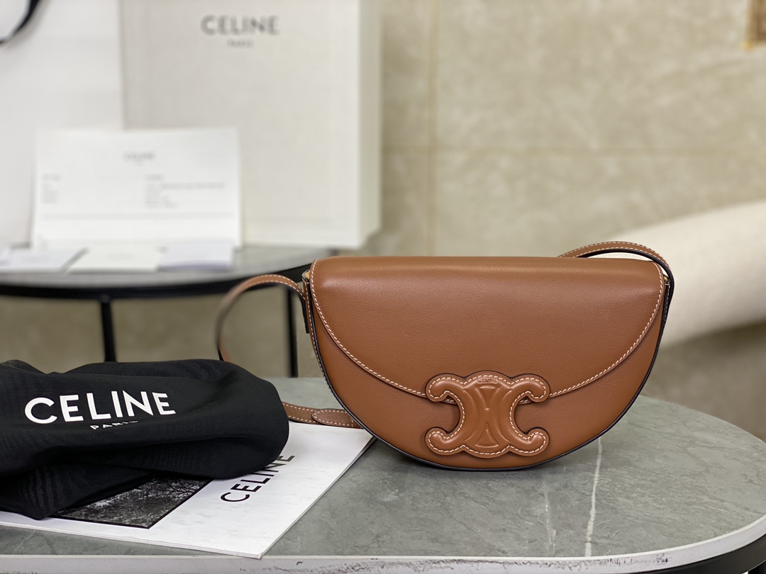 CELINE | Embossed Half Moon Saddle, Pure Leather without Metal Decorations