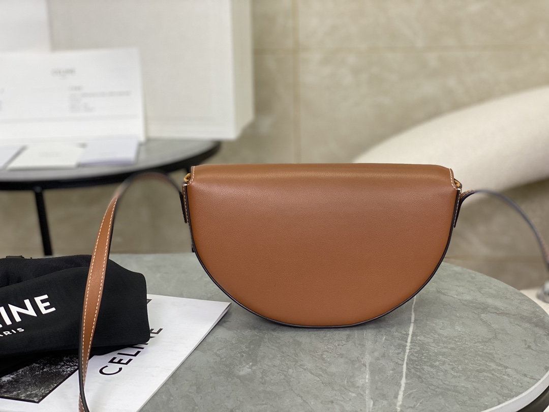 CELINE | Embossed Half Moon Saddle, Pure Leather without Metal Decorations