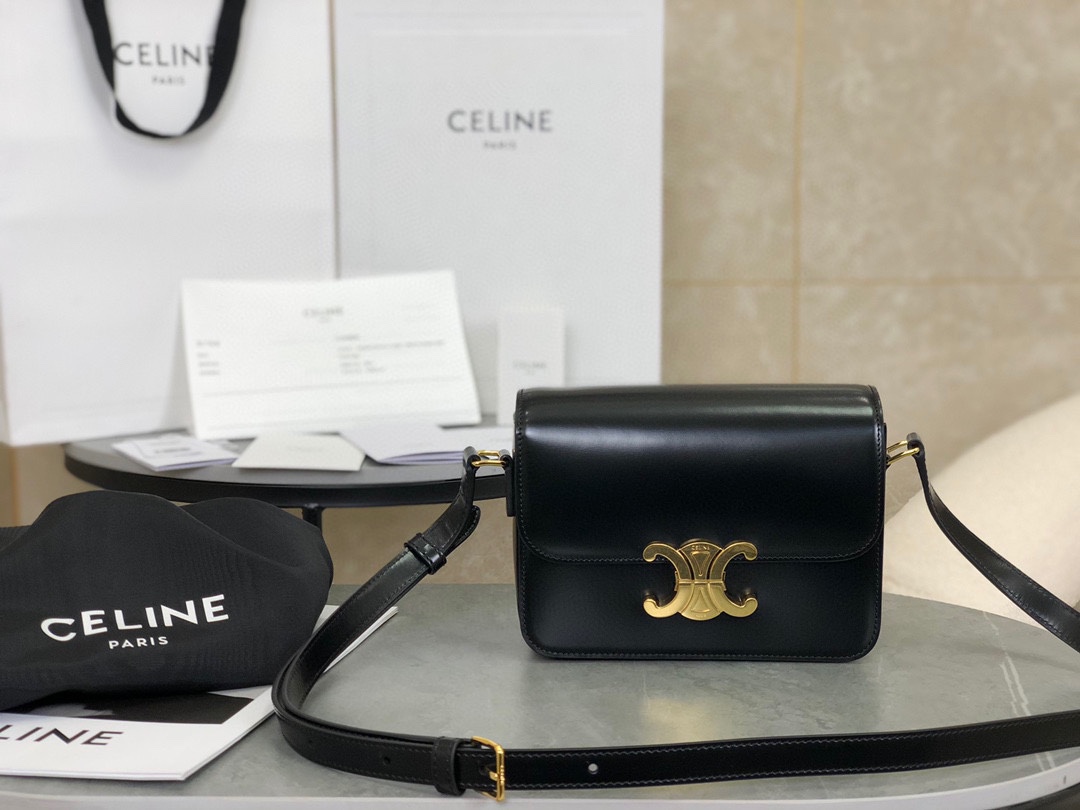 CELINE | Triomphe Black and Gold Box Small