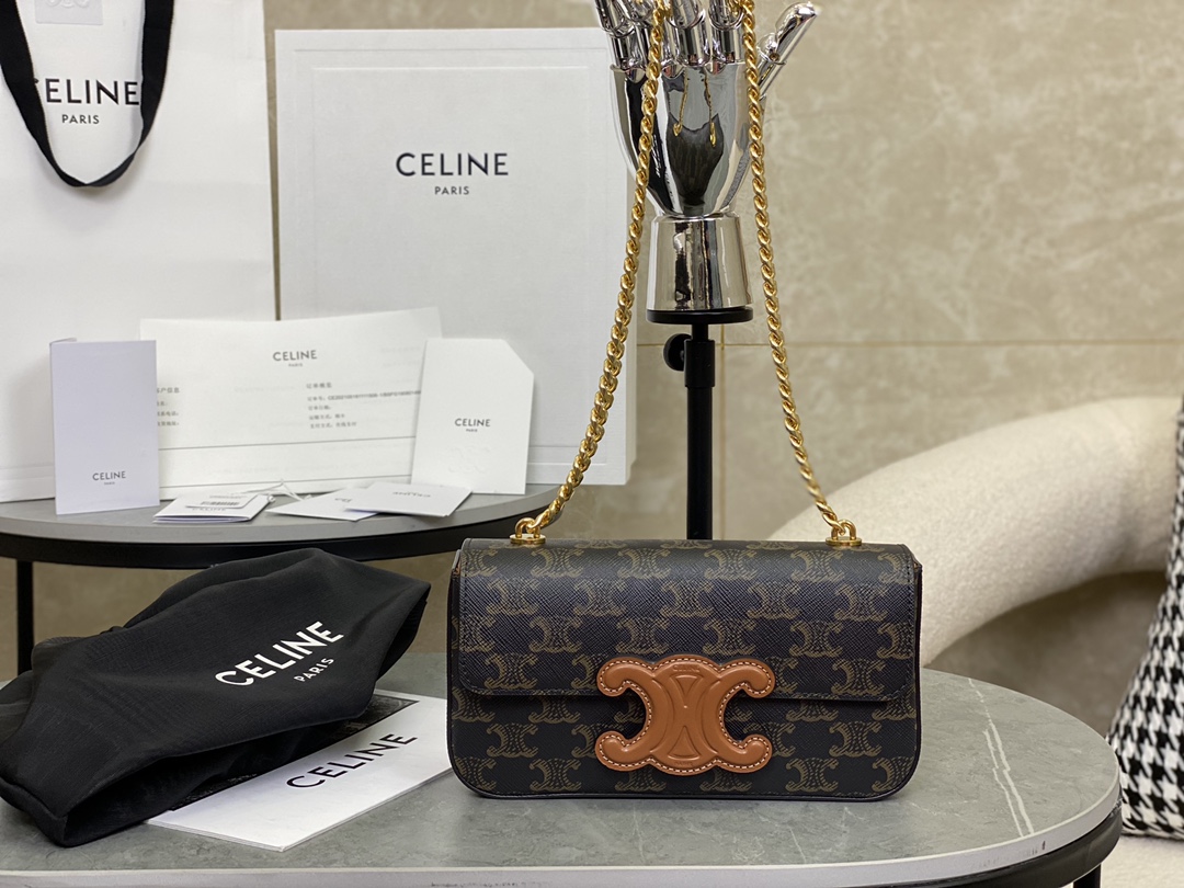 CELINE | Triomphe Shoulder Bag Embossed Underarm Bag, Sheepskin Lining