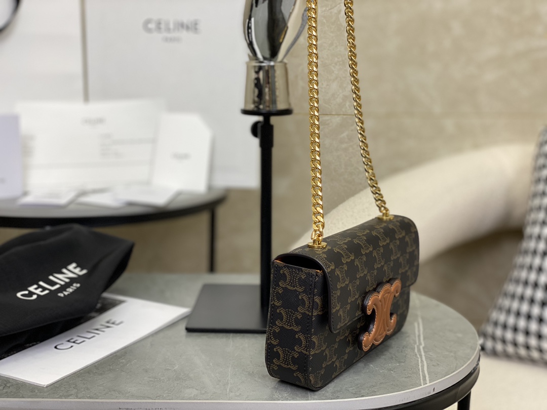 CELINE | Triomphe Shoulder Bag Embossed Underarm Bag, Sheepskin Lining