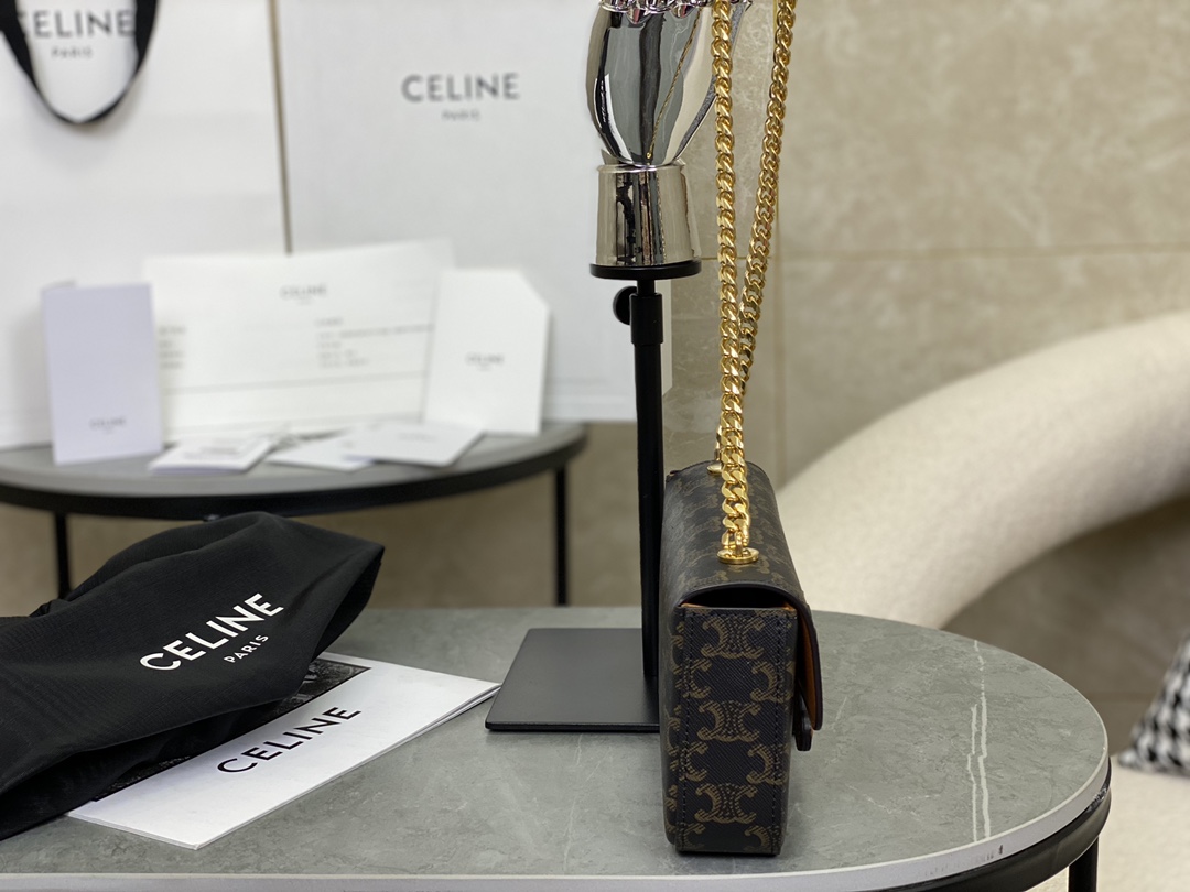 CELINE | Triomphe Shoulder Bag Embossed Underarm Bag, Sheepskin Lining