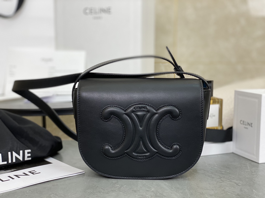 CELINE | FOLCO CUIR Full Leather Small Saddle Bag, Imported Original Cowhide Material