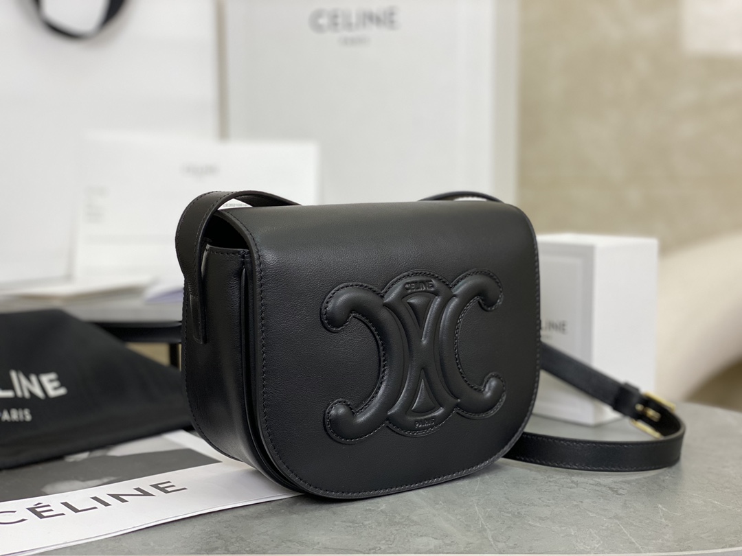 CELINE | FOLCO CUIR Full Leather Small Saddle Bag, Imported Original Cowhide Material