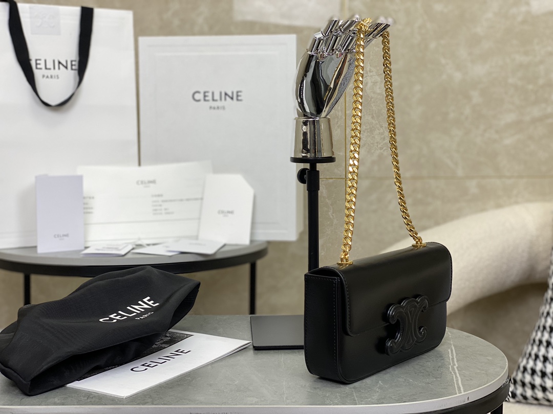 CELINE | Triomphe Shoulder Bag Embossed Underarm Bag, Sheepskin Lining