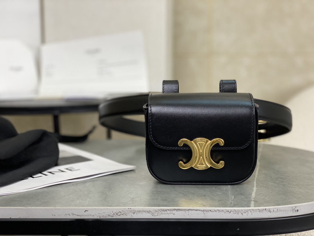 CELINE | TRIOMPHE MINI Full Leather Black Mini Waist Bag