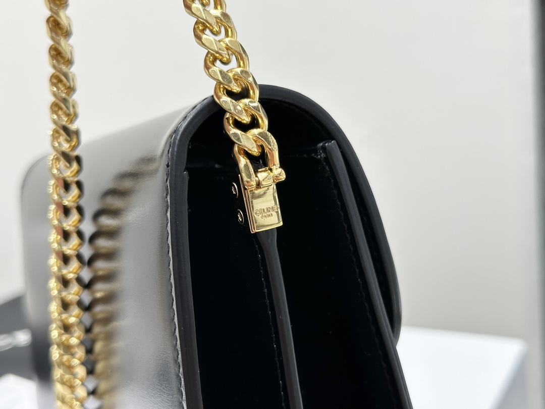 CELINE | COLLEGE TRIOMPHE Black Gold, TRIOMPHE Magnetic Buckle, Cowhide Leather, Sheepskin Lining