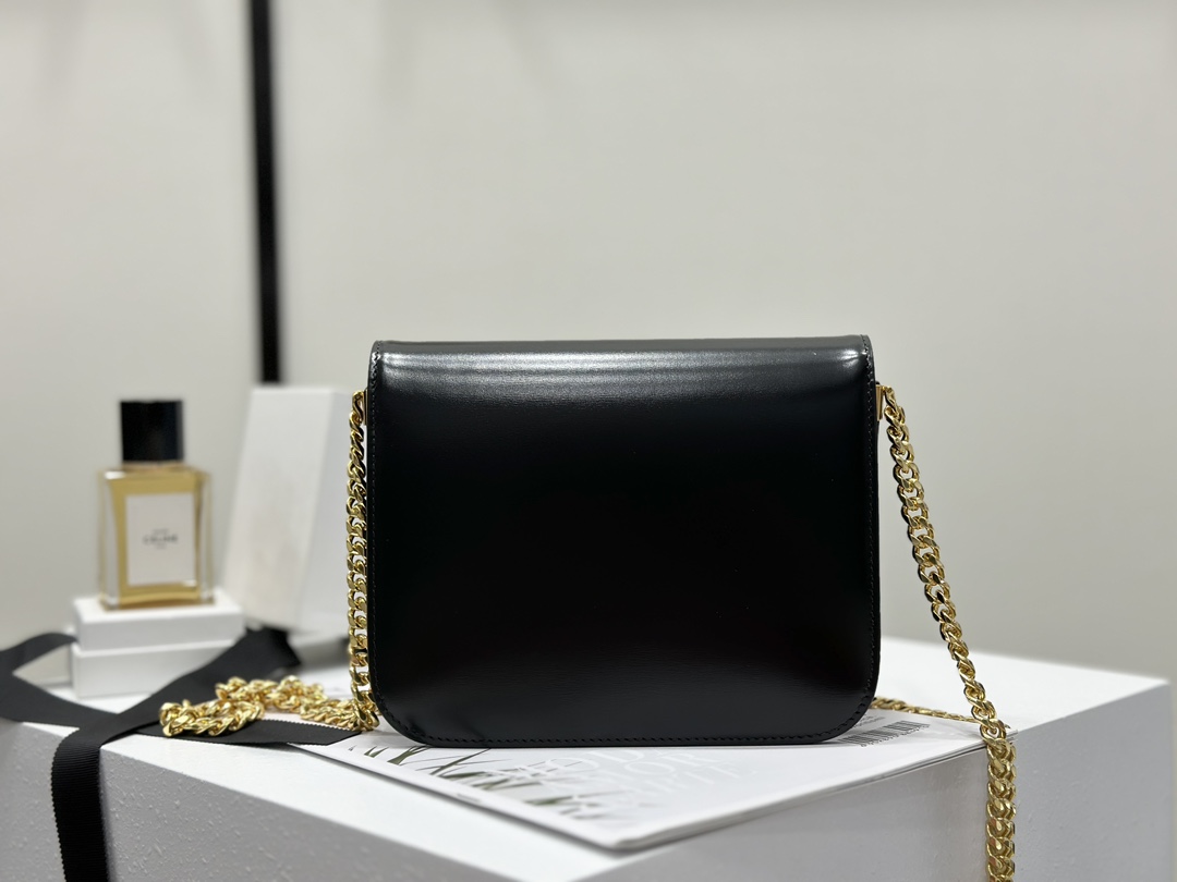 CELINE | COLLEGE TRIOMPHE Black Gold, TRIOMPHE Magnetic Buckle, Cowhide Leather, Sheepskin Lining