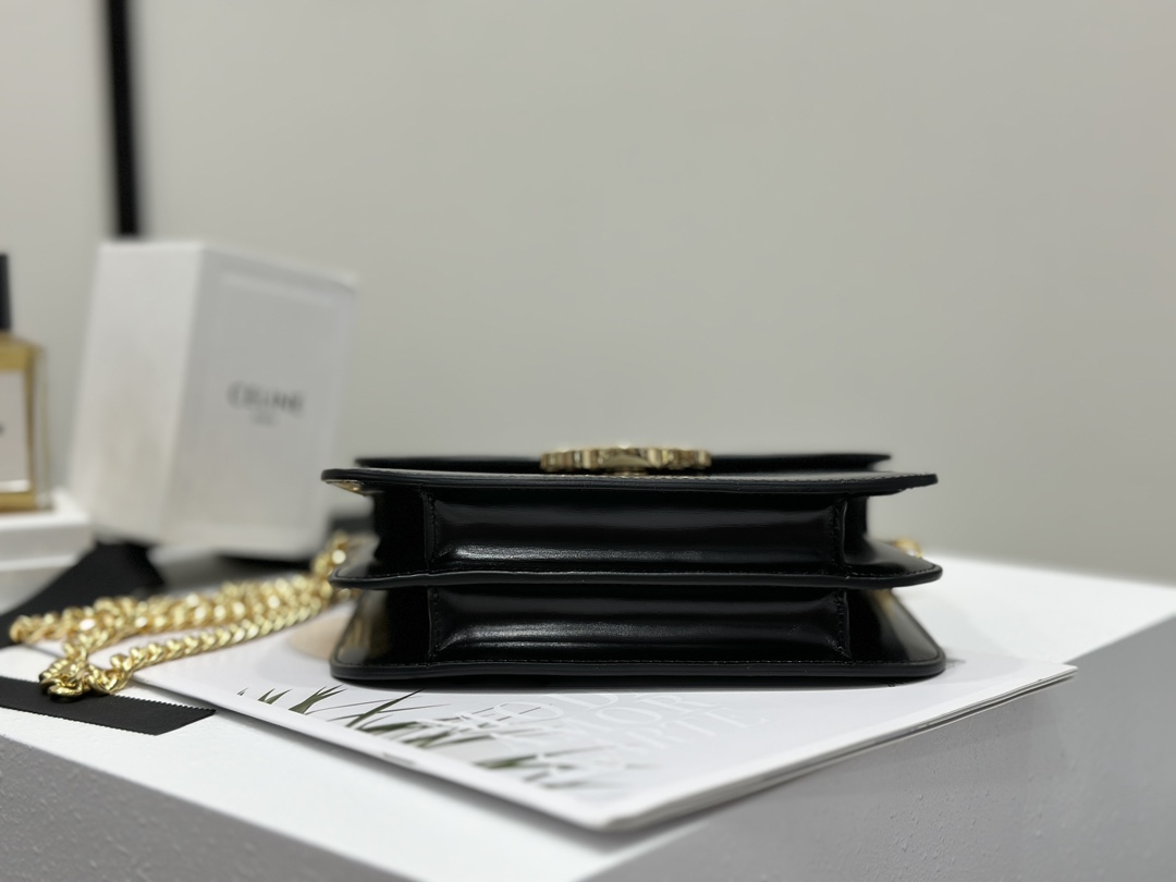 CELINE | COLLEGE TRIOMPHE Black Gold, TRIOMPHE Magnetic Buckle, Cowhide Leather, Sheepskin Lining