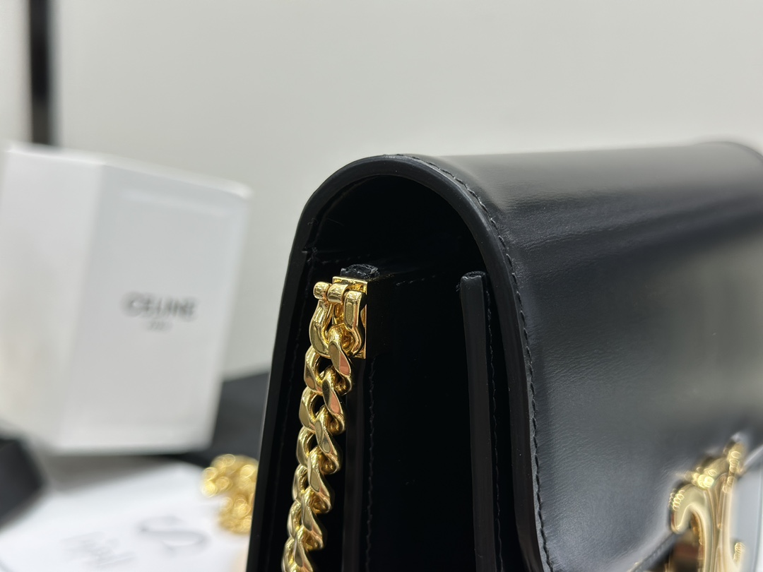 CELINE | COLLEGE TRIOMPHE Black Gold, TRIOMPHE Magnetic Buckle, Cowhide Leather, Sheepskin Lining