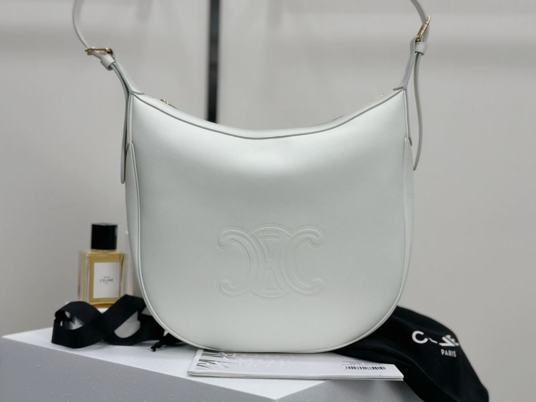 CELINE | Heloise Soft Moonlight White Leather Handbag, Cowhide Leather, Suede Lining  