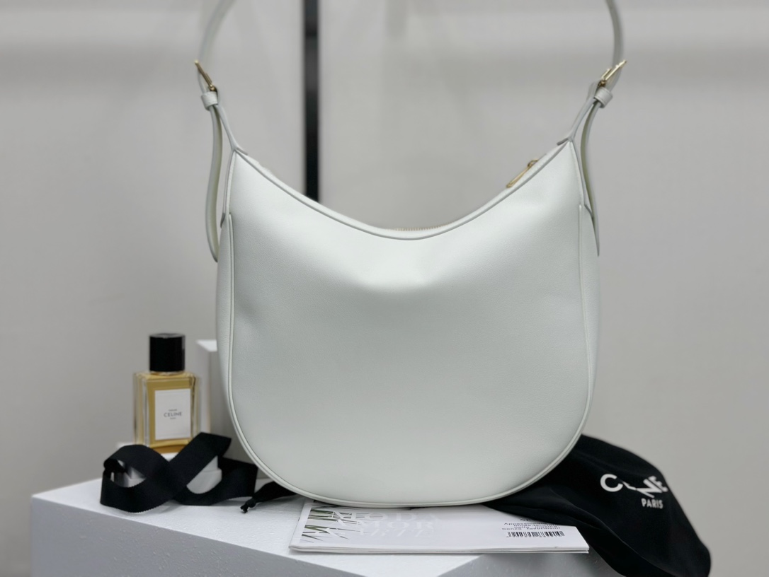 CELINE | Heloise Soft Moonlight White Leather Handbag, Cowhide Leather, Suede Lining  