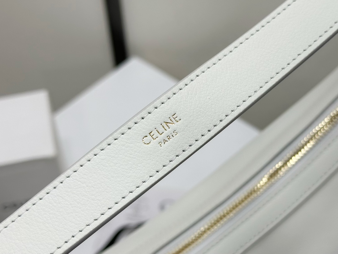 CELINE | Heloise Soft Moonlight White Leather Handbag, Cowhide Leather, Suede Lining  