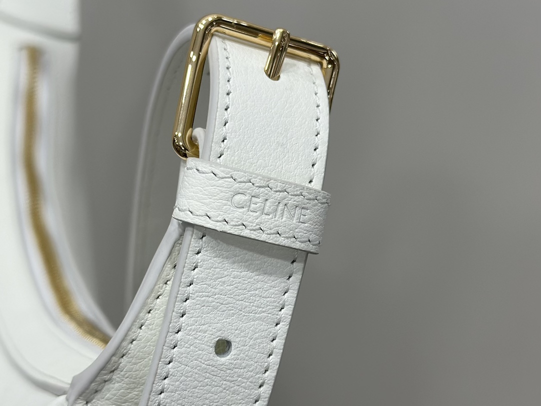 CELINE | Heloise Soft Moonlight White Leather Handbag, Cowhide Leather, Suede Lining  