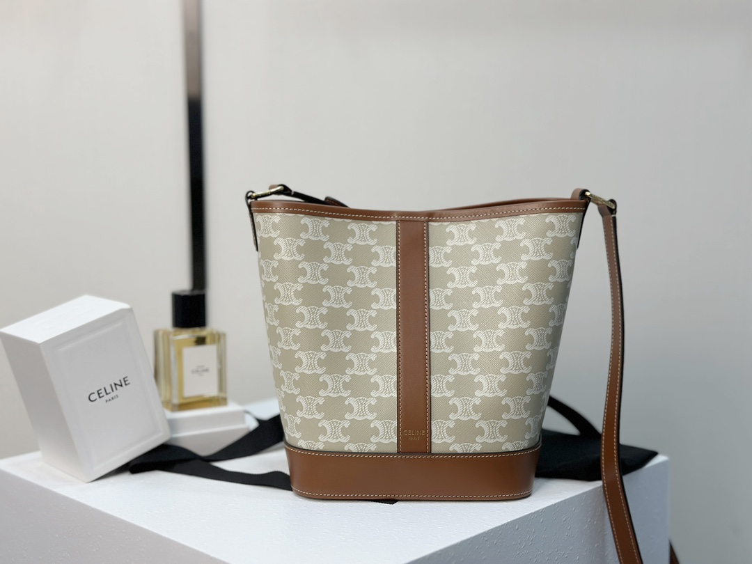 CELINE | Triomphe Beige Small Bucket Bag  