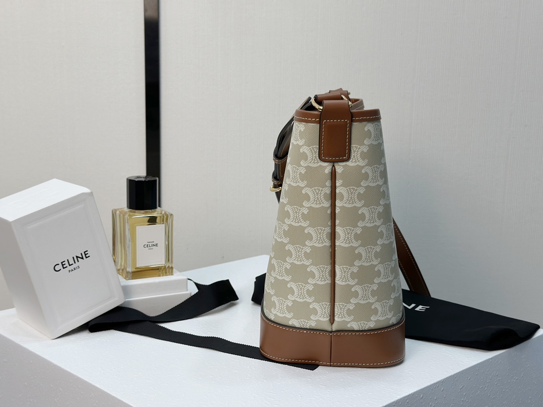 CELINE | Triomphe Beige Small Bucket Bag  