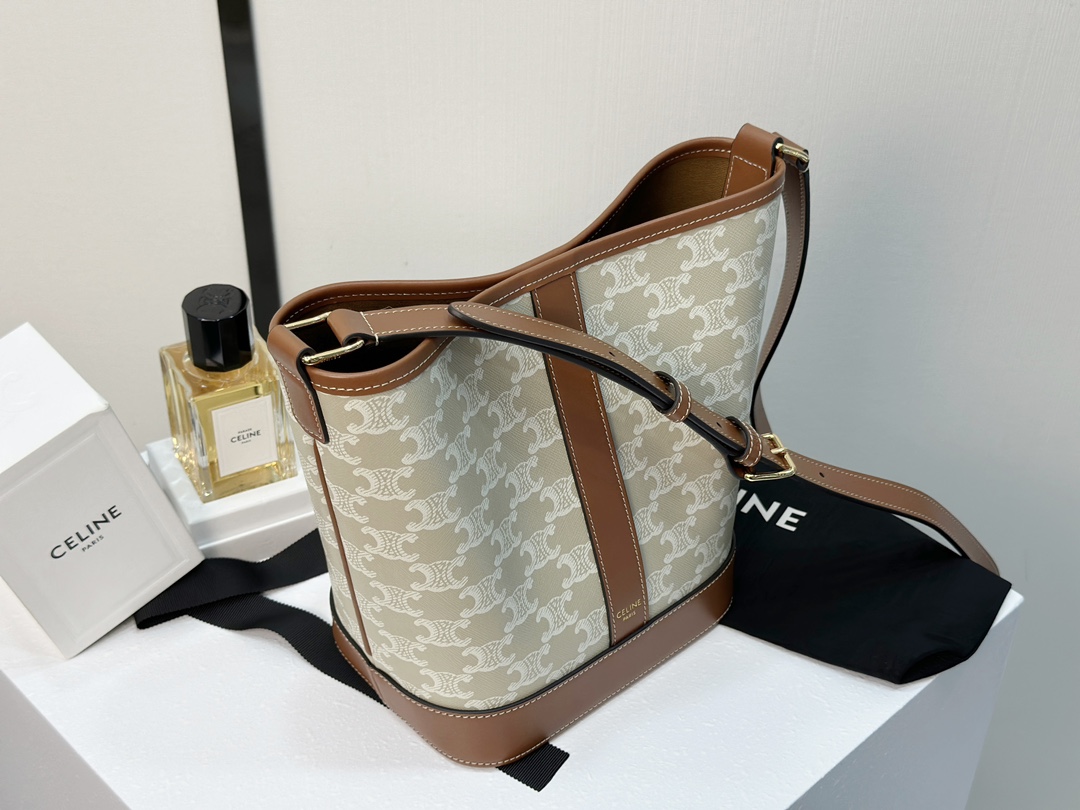 CELINE | Triomphe Beige Small Bucket Bag  