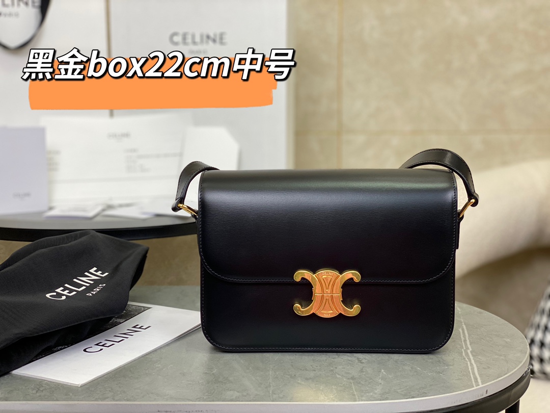 CELINE | Triomphe Black and Gold Medium Bag  