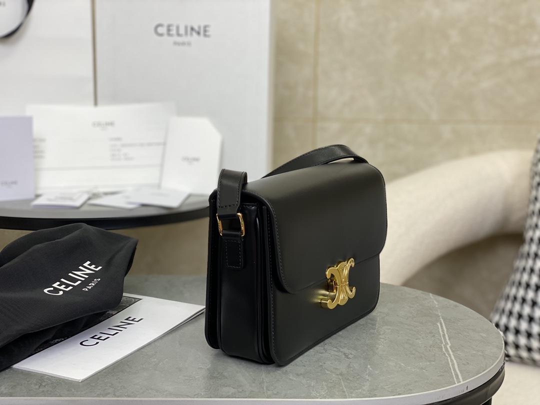 CELINE | Triomphe Black and Gold Medium Bag  