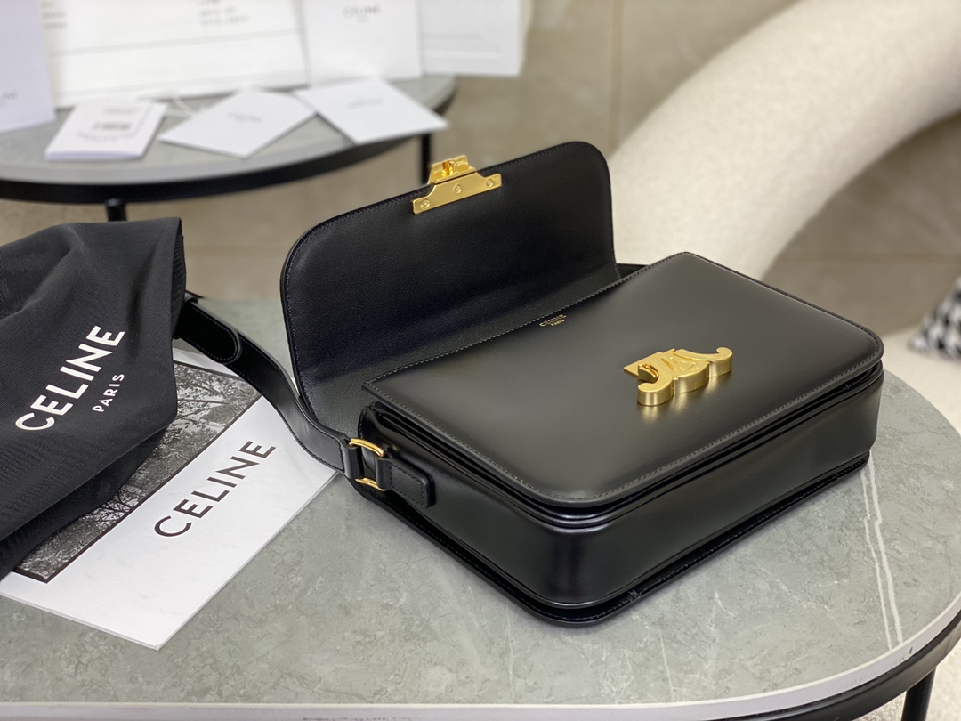 CELINE | Triomphe Black and Gold Medium Bag  