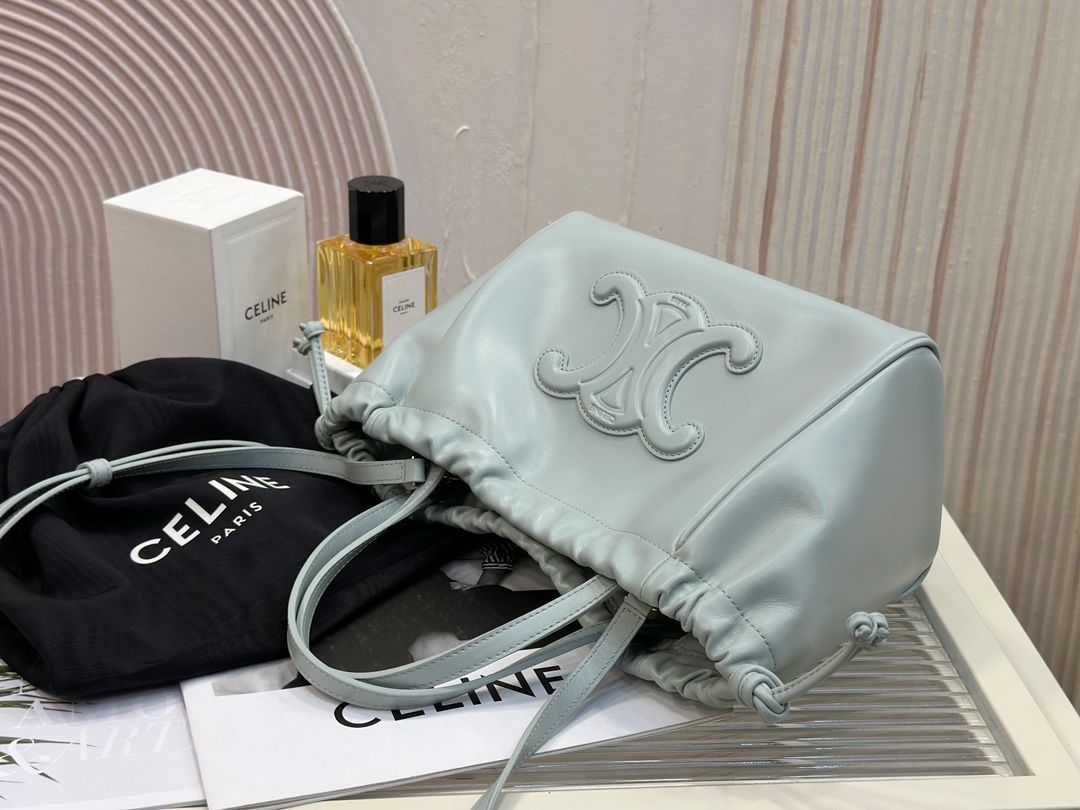 CELINE New Leather Drawstring Bag, Small Size, Soft Cowhide Material, Suede Cowhide Lining  