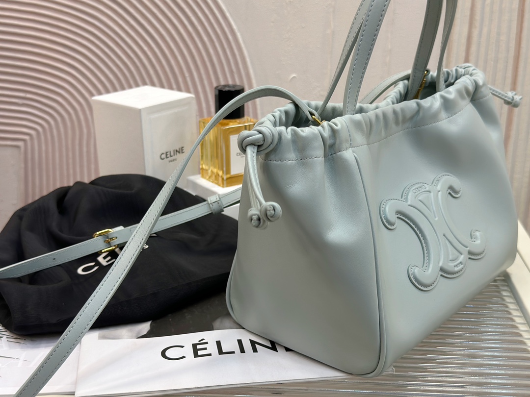 CELINE New Leather Drawstring Bag, Small Size, Soft Cowhide Material, Suede Cowhide Lining  