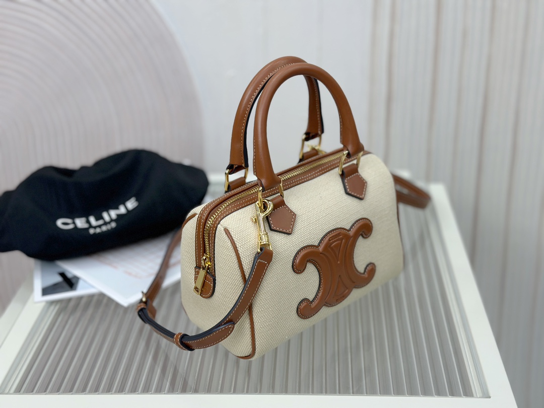 CELINE | Small Boston Bag with Canvas and Leather  