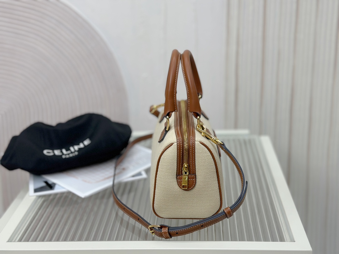 CELINE | Small Boston Bag with Canvas and Leather  