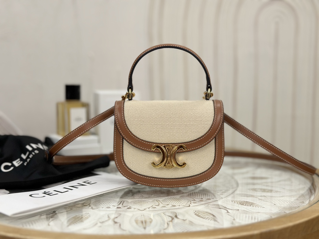 Celine Mini Saddle Bag, Canvas and Leather Patchwork  