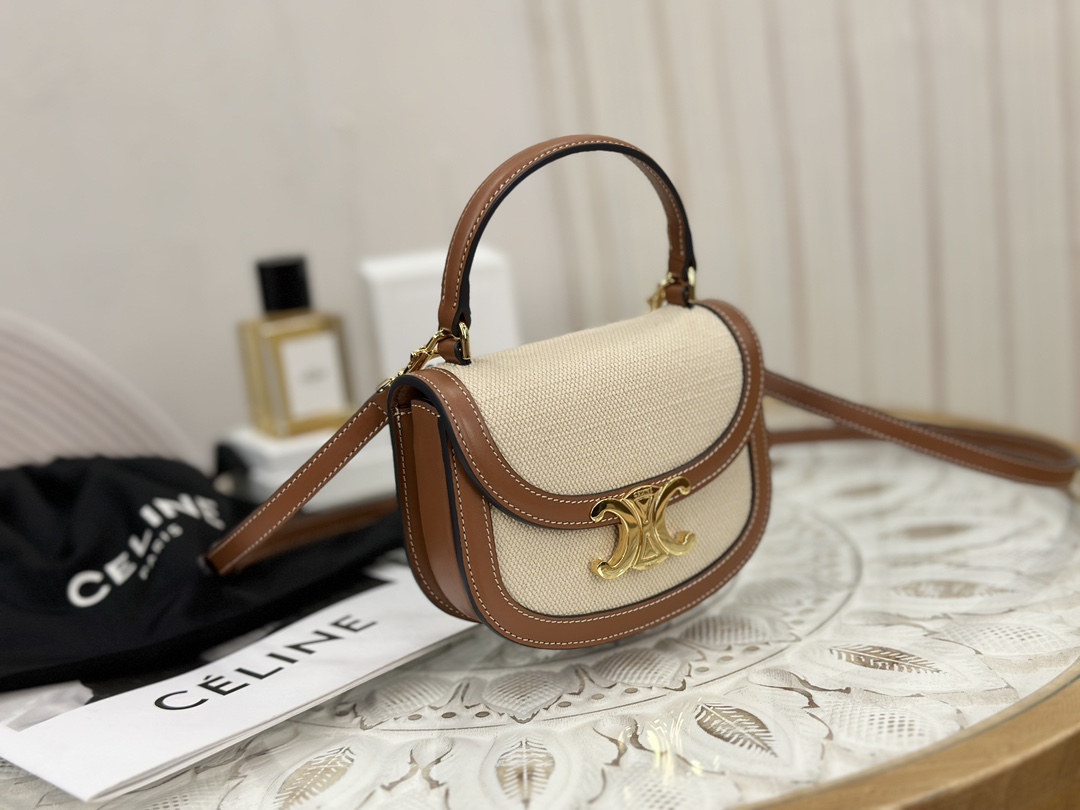 Celine Mini Saddle Bag, Canvas and Leather Patchwork  