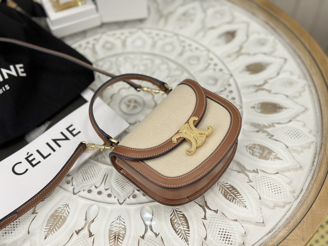 Celine Mini Saddle Bag, Canvas and Leather Patchwork  