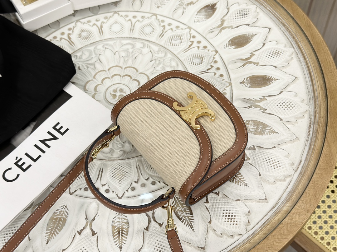 Celine Mini Saddle Bag, Canvas and Leather Patchwork  